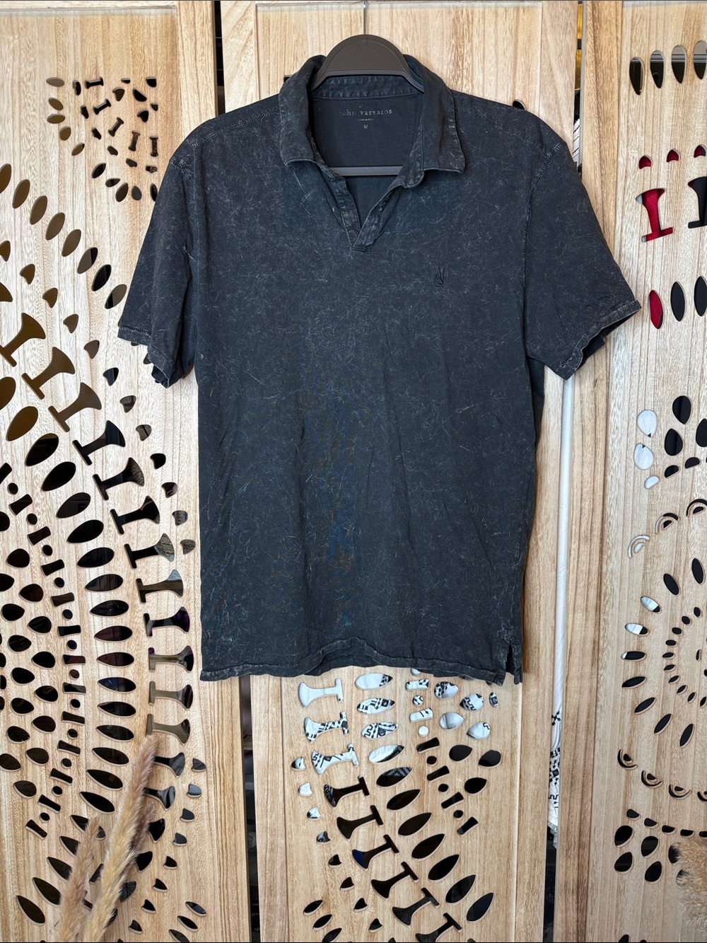 John Varvatos Distressed Black Short-Sleeve Polo